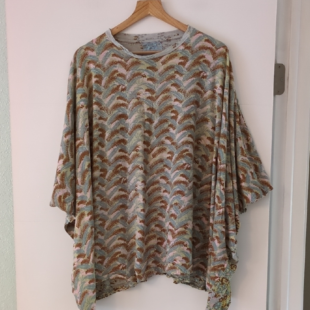 Boho Relaxed Fit Patterned Lightweight Soft Cotton Oversized Women's Top Sz M
